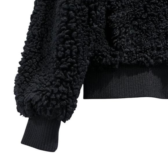 NWT Zara Black Sherpa Full Zip Fleece Bomber Jacket Size S - Picture 12 of 13